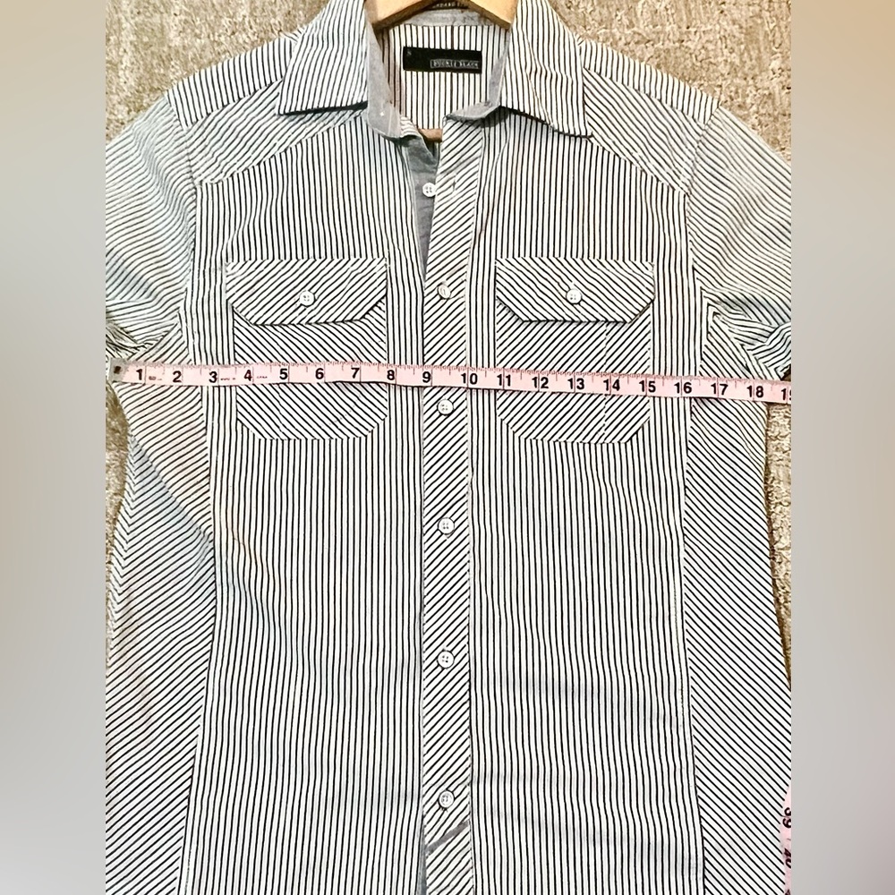 Buckle Black Shirt Men S Small Regular Fit White Blue Stripe Long Sleeve - Picture 9 of 9